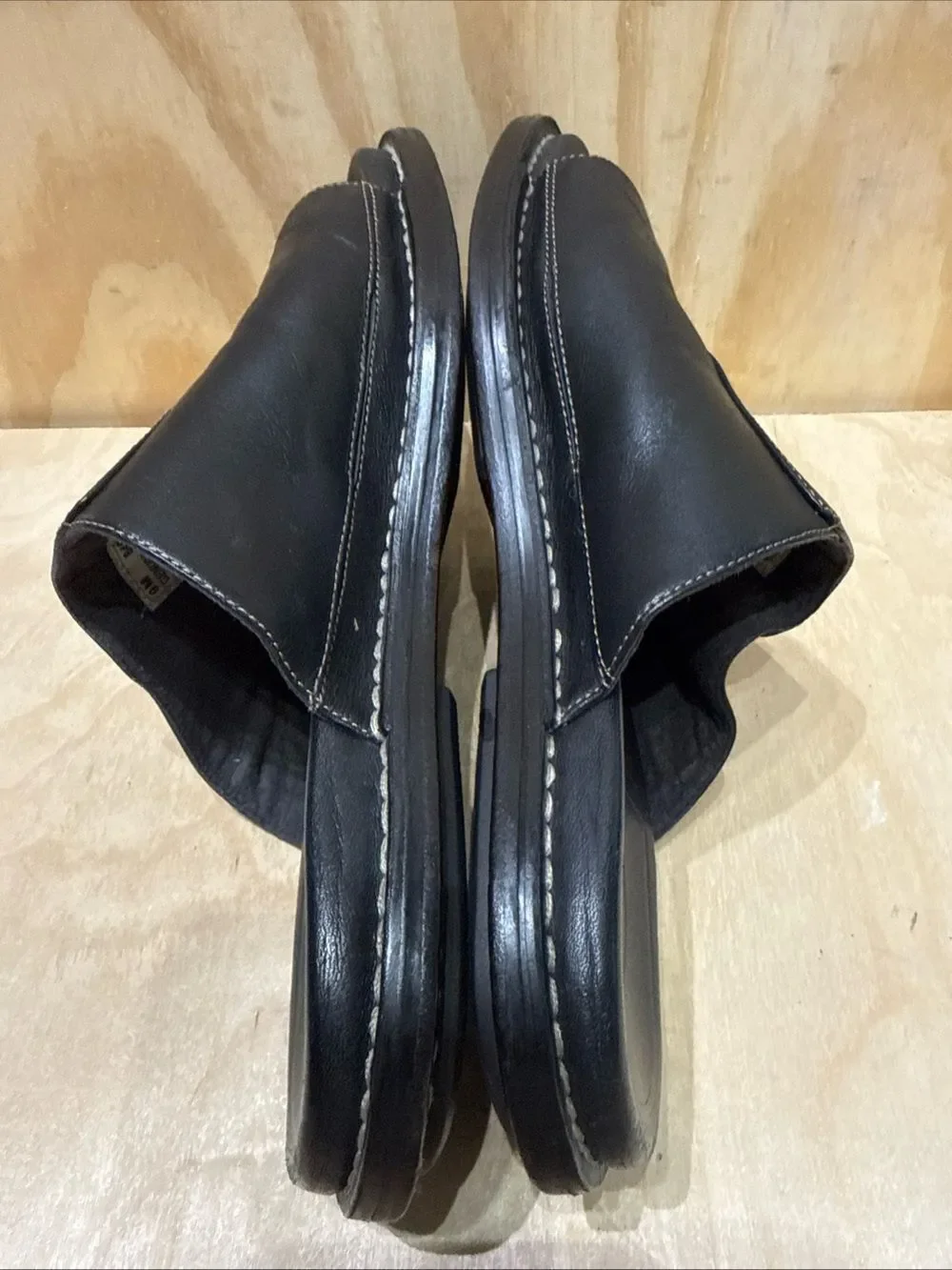 Timberland Mens Black Leather Slide Sandals Contrast Stitching  Size 9 M